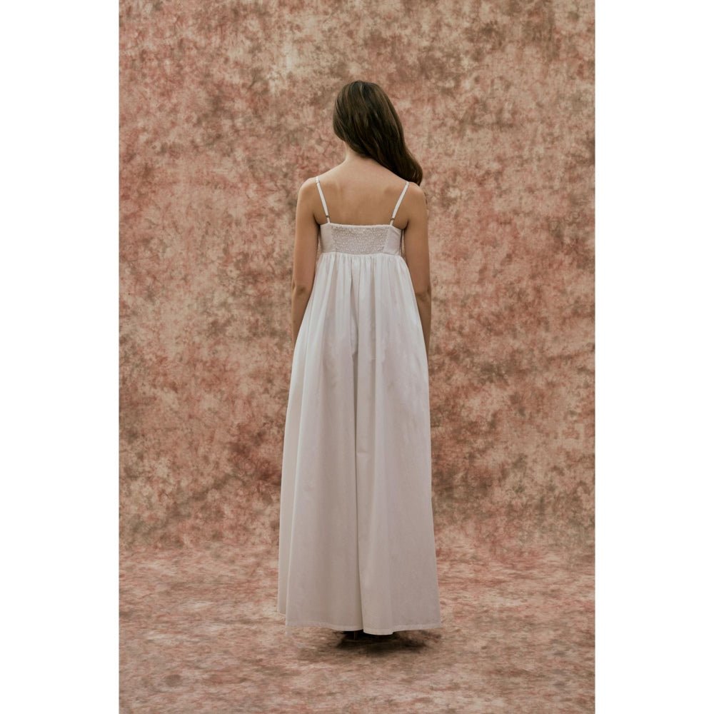 SOTBELLA White Maxi Dress with Pearl Detail