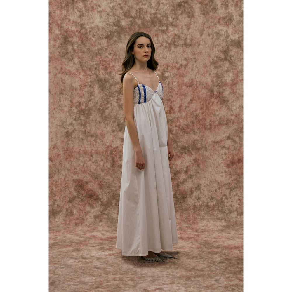 SOTBELLA White Maxi Dress with Pearl Detail