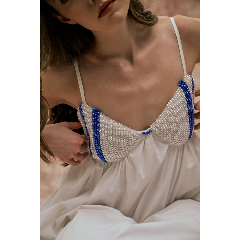 SOTBELLA White Maxi Dress with Pearl Detail