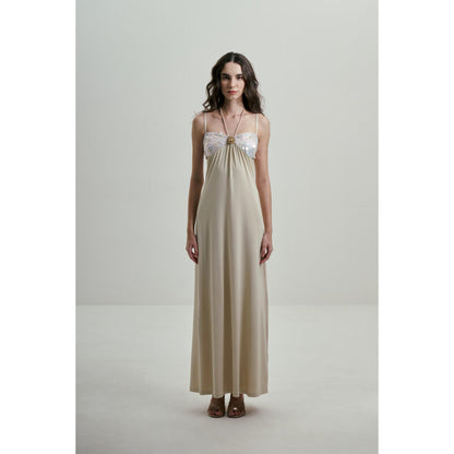 SOTBELLA Ivory Maxi Dress with Sequins Bust Details