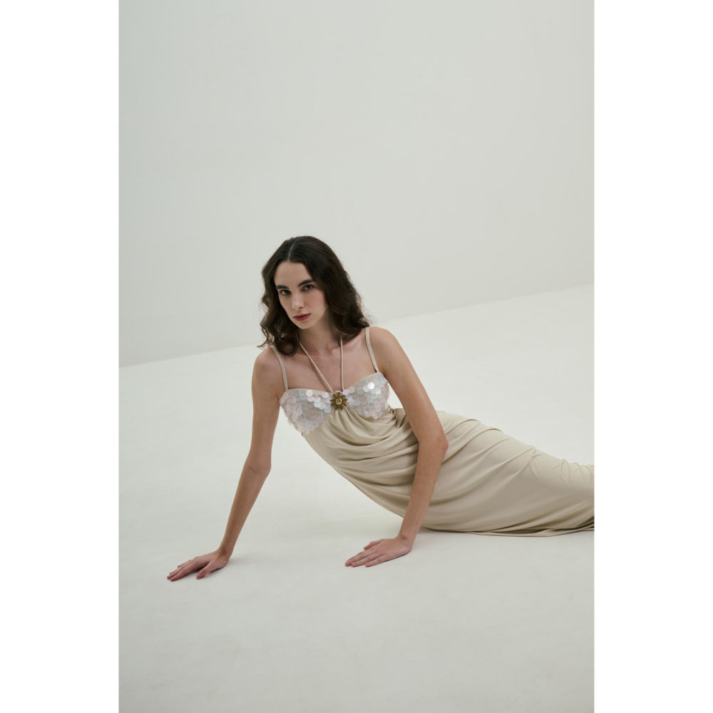 SOTBELLA Ivory Maxi Dress with Sequins Bust Details