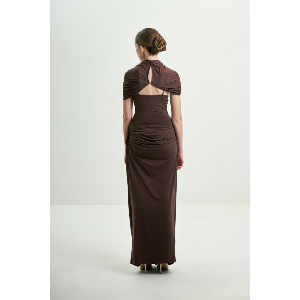 SOTBELLA Brown Draped Gown with Detachable Cape