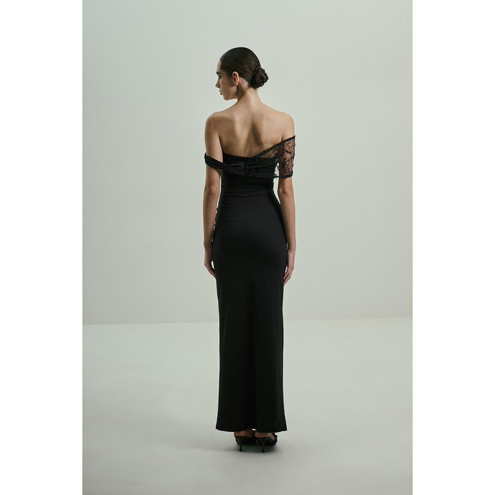 SOTBELLA Black Sequined Off-Shoulder Gown