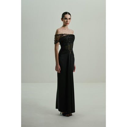 SOTBELLA Black Sequined Off-Shoulder Gown