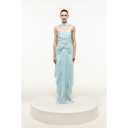 SOTBELLA LIGHT BLUE RUCHED DRAPED DRESS WITH STOLE
