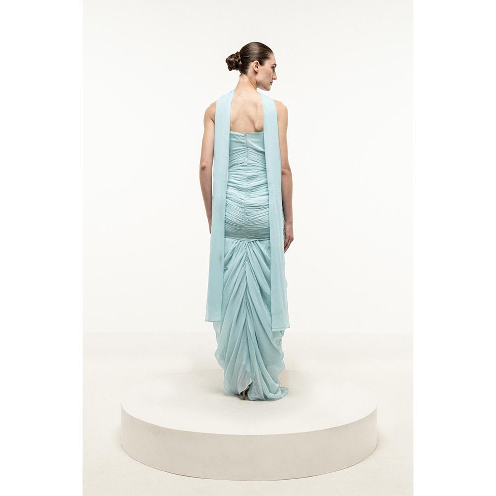 SOTBELLA LIGHT BLUE RUCHED DRAPED DRESS WITH STOLE