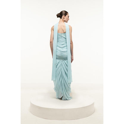 SOTBELLA LIGHT BLUE RUCHED DRAPED DRESS WITH STOLE