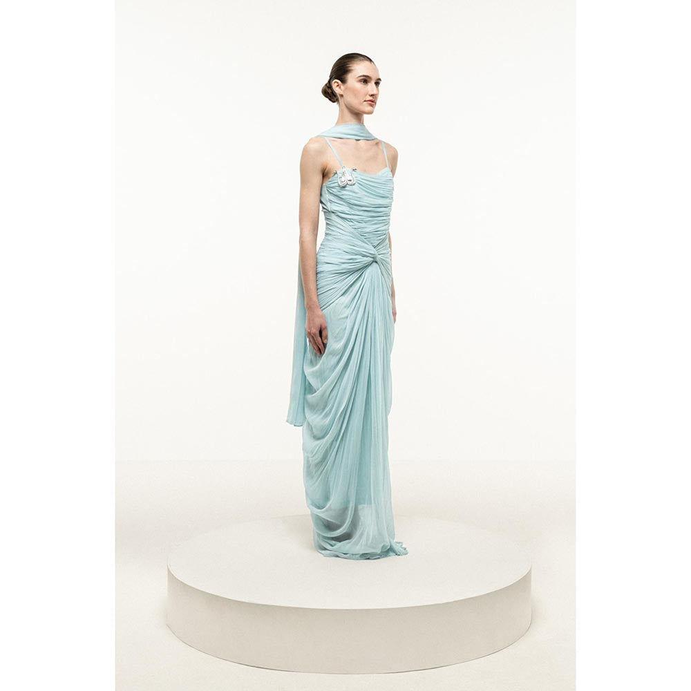 SOTBELLA LIGHT BLUE RUCHED DRAPED DRESS WITH STOLE