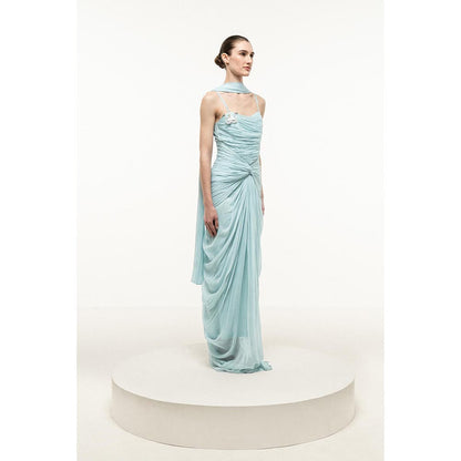 SOTBELLA LIGHT BLUE RUCHED DRAPED DRESS WITH STOLE