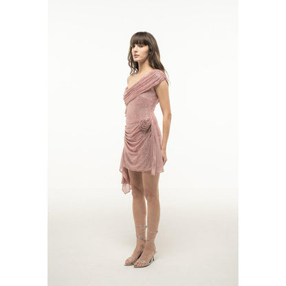 SOTBELLA ROSE GOLD ONE-SHOULDER SEQUIN MINI DRESS