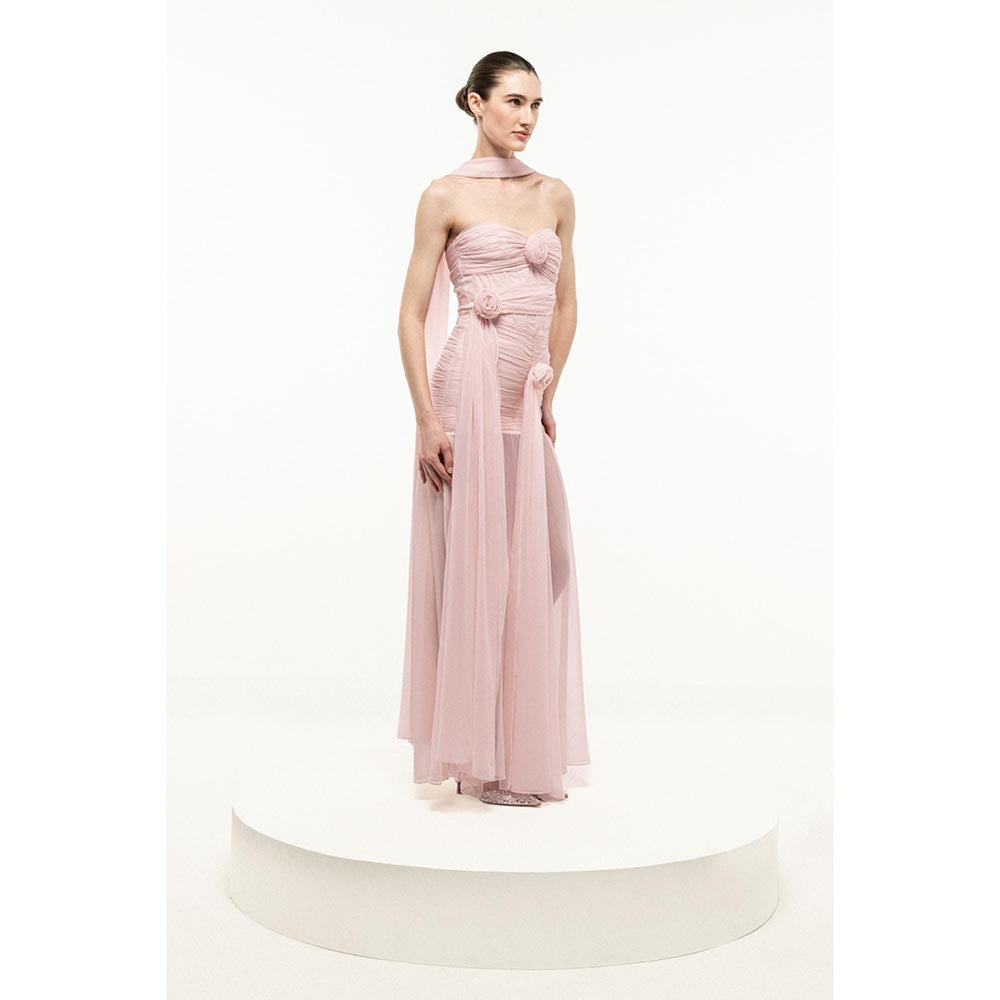 SOTBELLA LIGHT PINK BONED STRAPLESS DRESS WITH STOLE