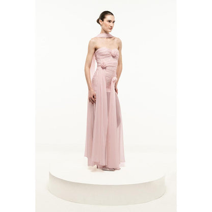 SOTBELLA LIGHT PINK BONED STRAPLESS DRESS WITH STOLE
