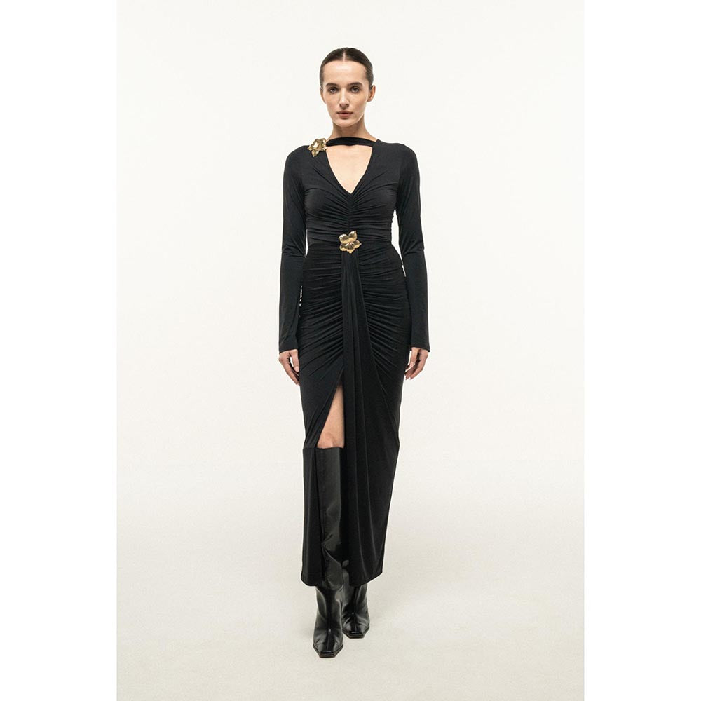 SOTBELLA BLACK RUCHED CUTOUT MAXI DRESS