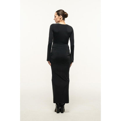 SOTBELLA BLACK RUCHED CUTOUT MAXI DRESS
