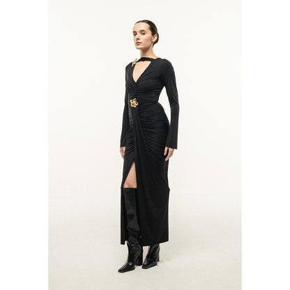 SOTBELLA BLACK RUCHED CUTOUT MAXI DRESS