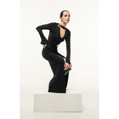 SOTBELLA BLACK RUCHED CUTOUT MAXI DRESS