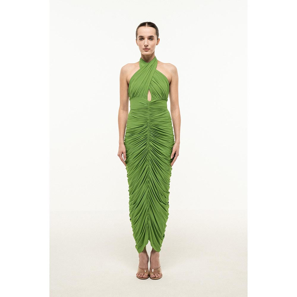 SOTBELLA GREEN HALTER-NECK RUCHED DRESS