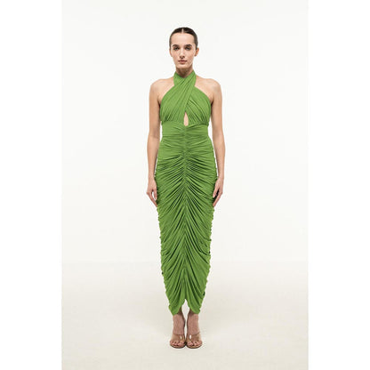 SOTBELLA GREEN HALTER-NECK RUCHED DRESS