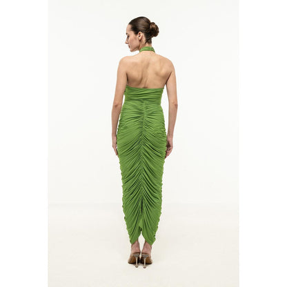 SOTBELLA GREEN HALTER-NECK RUCHED DRESS