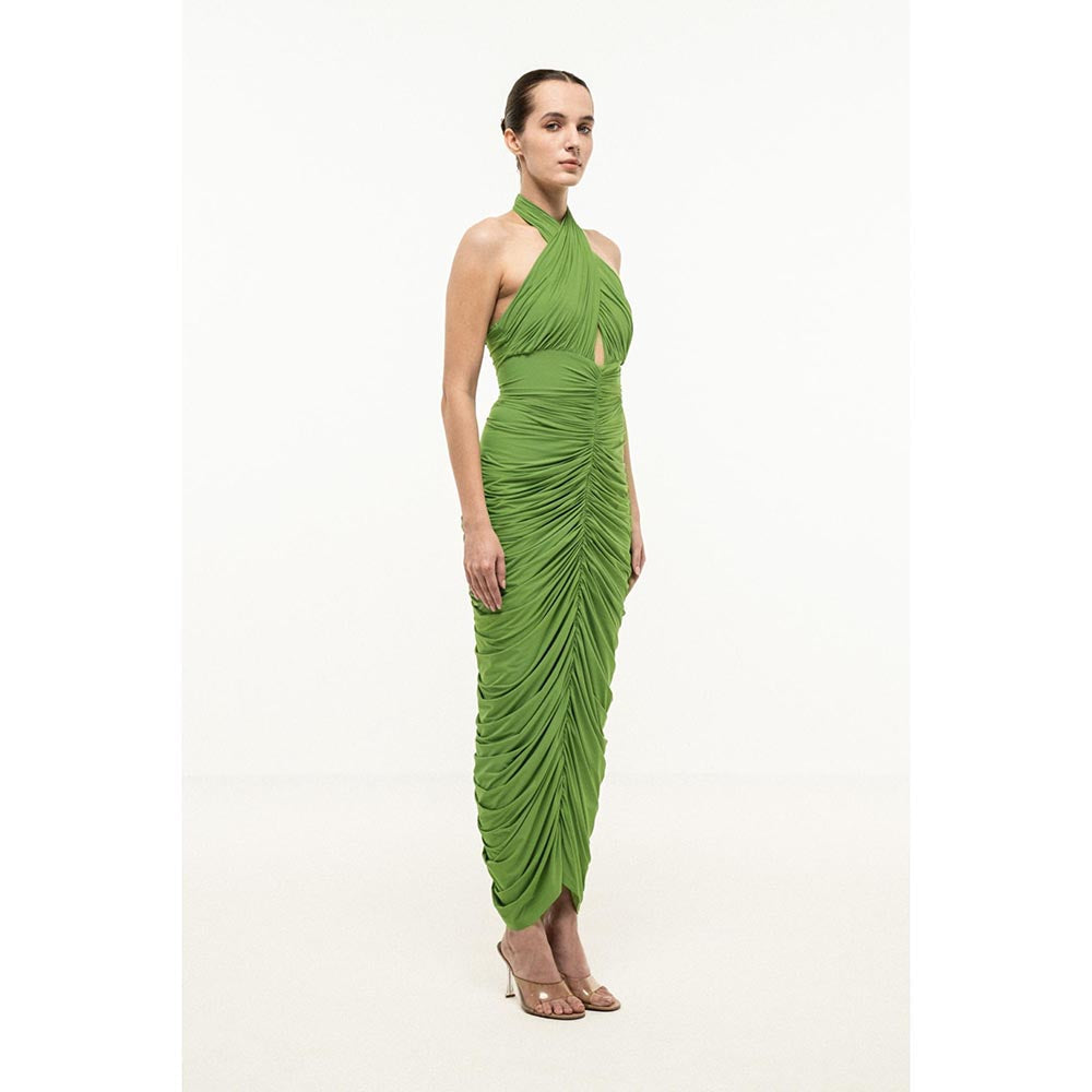 SOTBELLA GREEN HALTER-NECK RUCHED DRESS