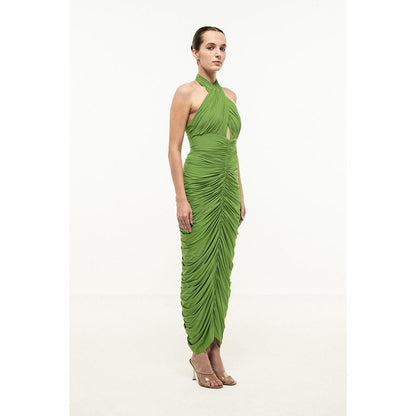 SOTBELLA GREEN HALTER-NECK RUCHED DRESS