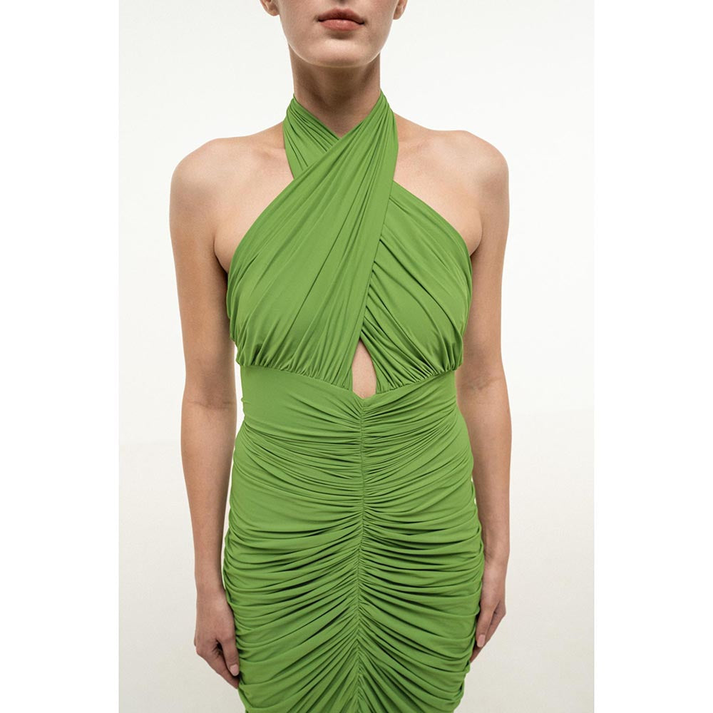 SOTBELLA GREEN HALTER-NECK RUCHED DRESS