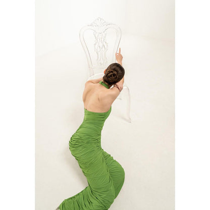 SOTBELLA GREEN HALTER-NECK RUCHED DRESS
