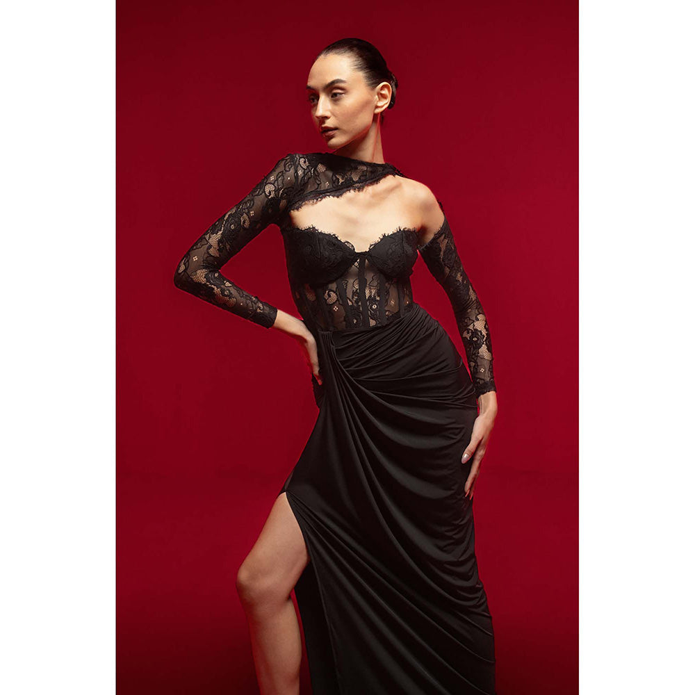 SOTBELLA Black One-Shoulder Lace Dress