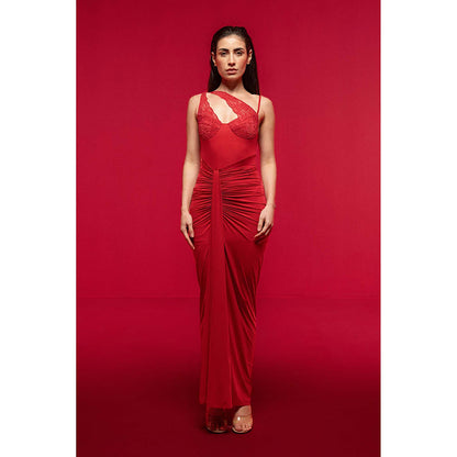 SOTBELLA Red Asymmetric Lace Dress