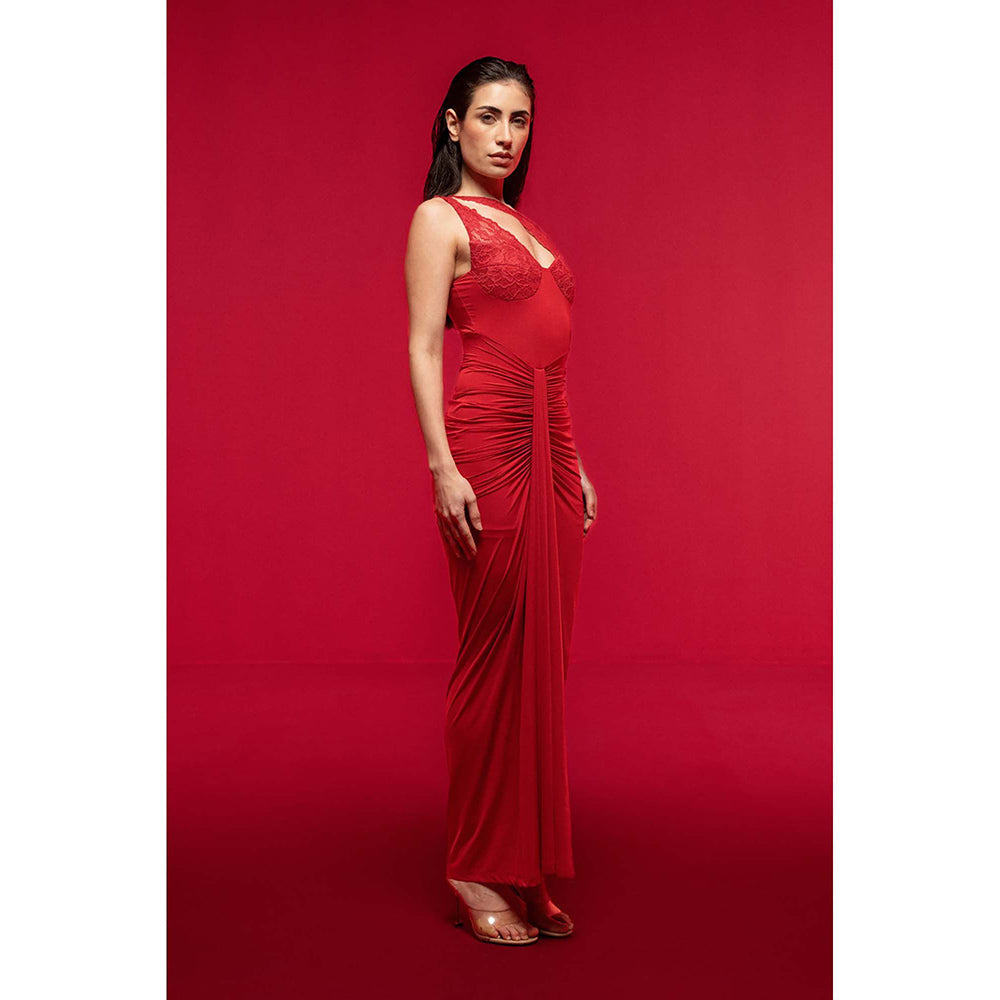 SOTBELLA Red Asymmetric Lace Dress