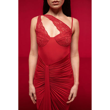 SOTBELLA Red Asymmetric Lace Dress