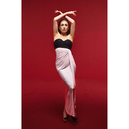 SOTBELLA Pink Black Sequin Bust Dress