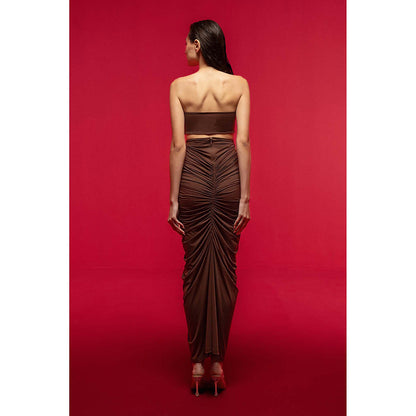 SOTBELLA Draped Brown Dress with Side Cut-Outs