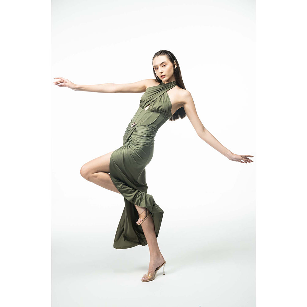 SOTBELLA Green Draped Halter Dress