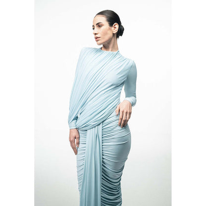 SOTBELLA Ice Blue Draped Dress