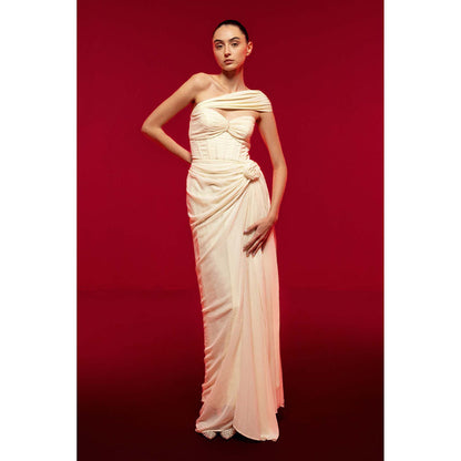 SOTBELLA Ivory One-Shoulder Draped Dress