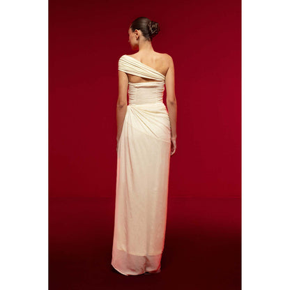 SOTBELLA Ivory One-Shoulder Draped Dress