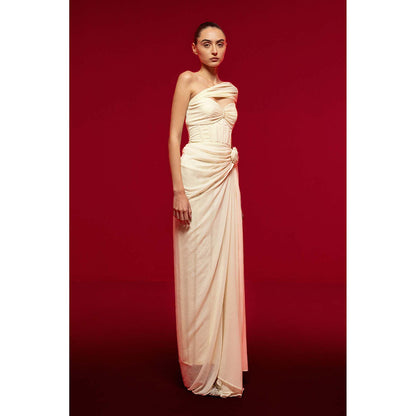SOTBELLA Ivory One-Shoulder Draped Dress