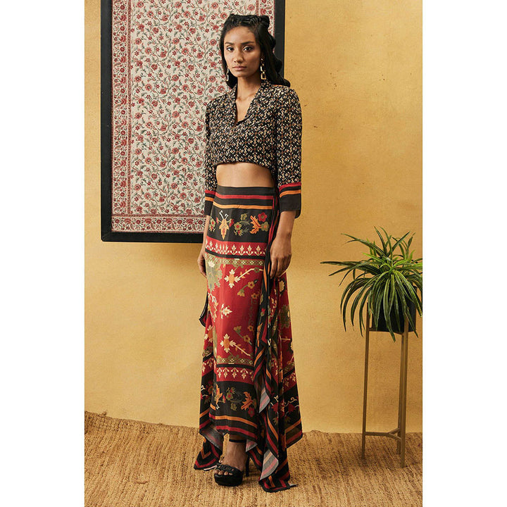 Soup by Sougat Paul Zahra Printed Crop Shirt with Skirt (Set of 2)