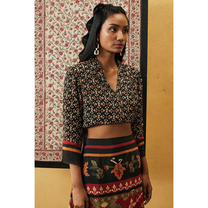 Soup by Sougat Paul Zahra Printed Crop Shirt with Skirt (Set of 2)