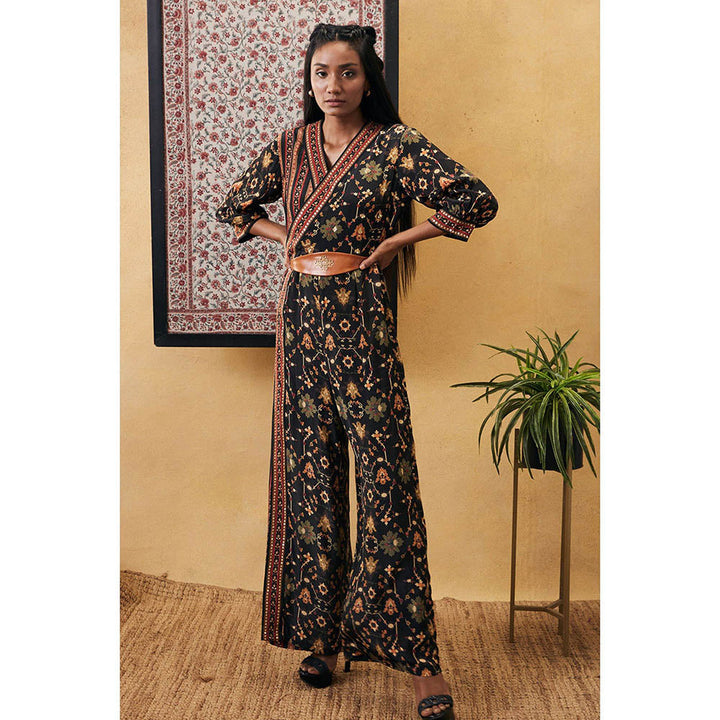 Soup by Sougat Paul Zahra Printed Overlap Jumpsuit with Belt (Set of 2)