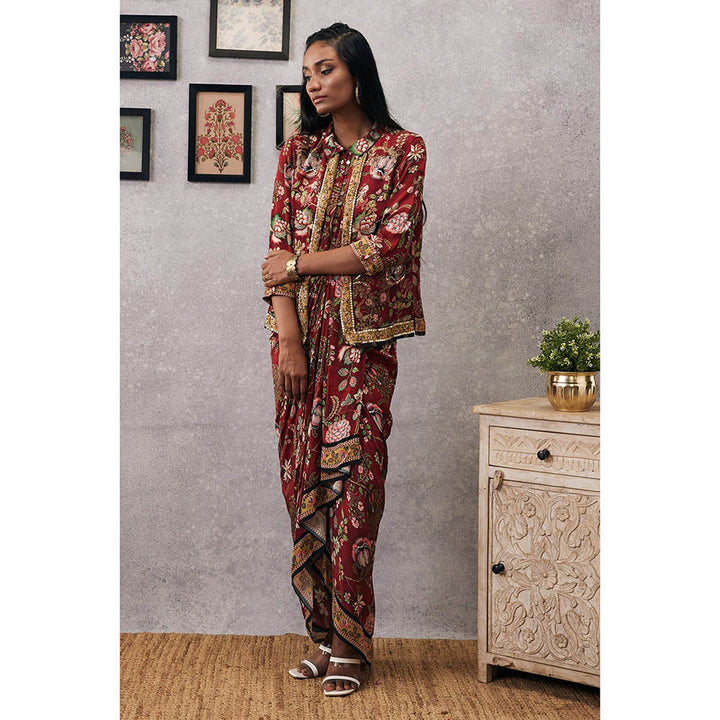 Soup by Sougat Paul Mehr Printed Drape Dress with Jacket (Set of 2)