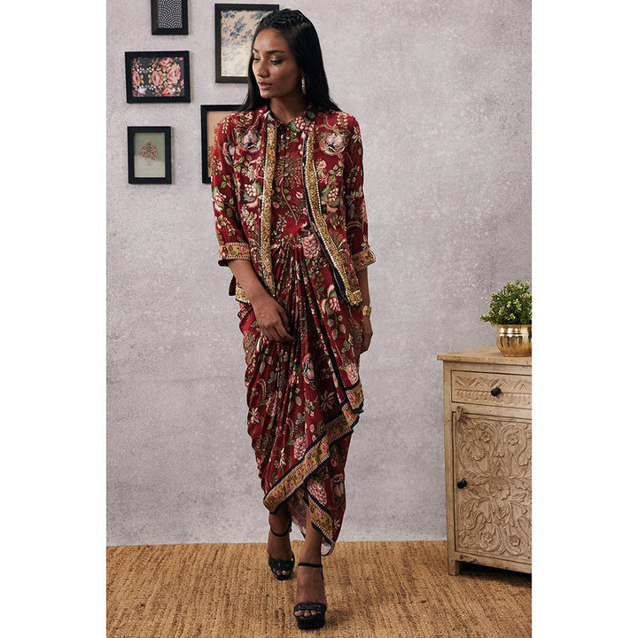 Soup by Sougat Paul Mehr Printed Drape Dress with Jacket (Set of 2)