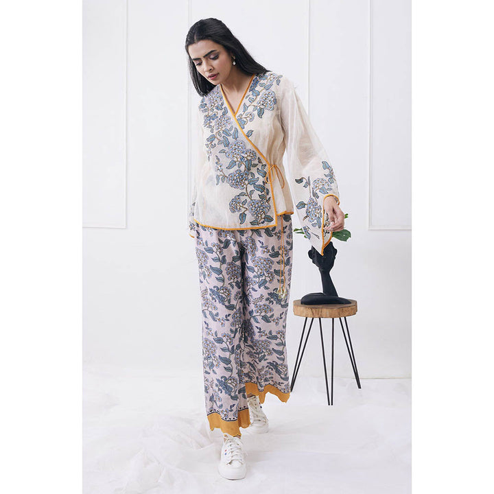 Soup by Sougat Paul Yasmin Printed Overlapped Top with Pants (Set of 2)