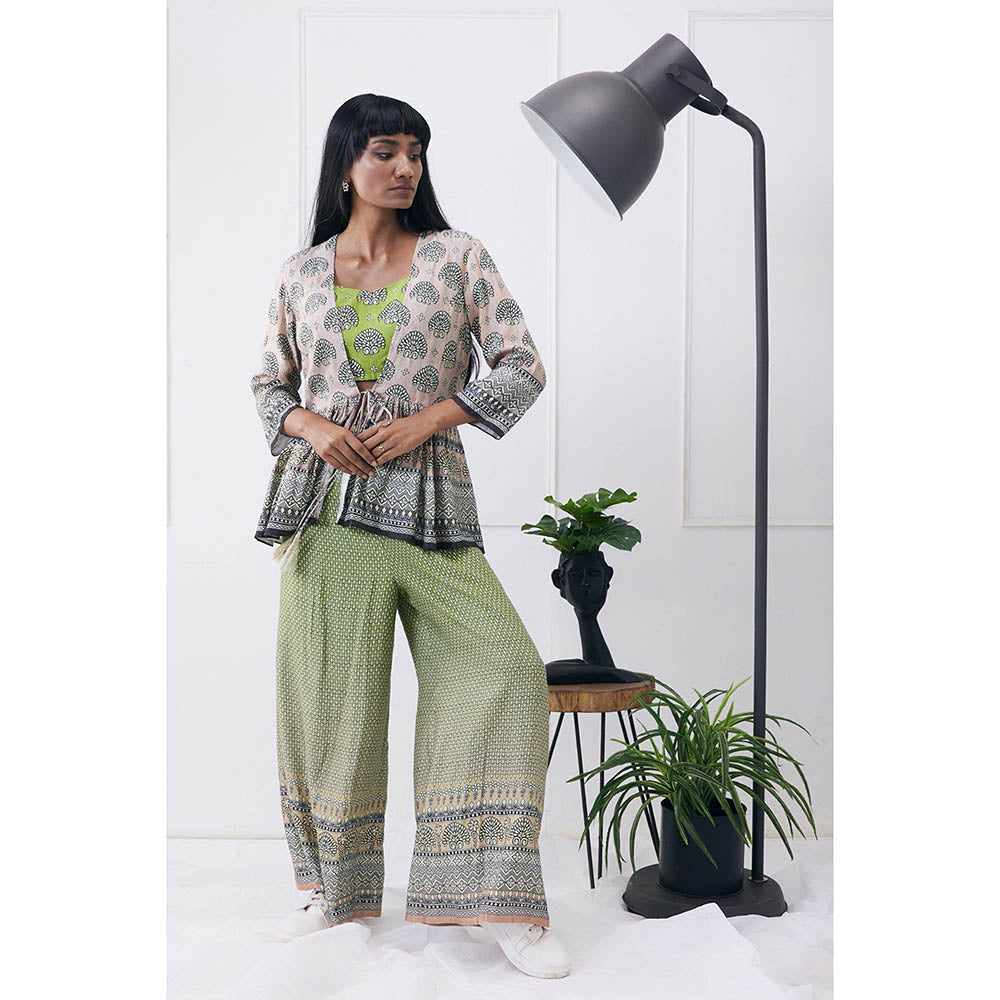 Soup by Sougat Paul Ela Printed Co-Ord with Peplum Jacket (Set of 3)