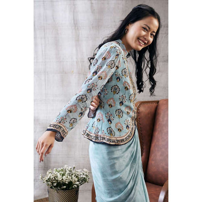 Soup by Sougat Paul Sarouk Printed Drape Skirt Embroidered Top (Set of 2)