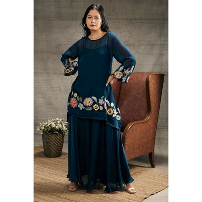Soup by Sougat Paul Gulista Blue Patch Work Co-Ord (Set of 3)