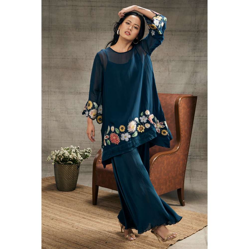 Soup by Sougat Paul Gulista Blue Patch Work Co-Ord (Set of 3)