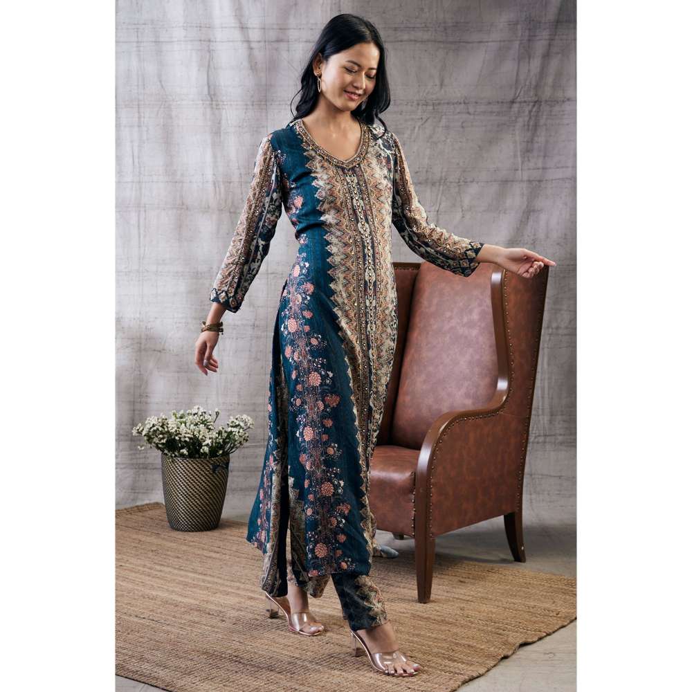 Soup by Sougat Paul Dilara Blue Embroidered Kurta (Set of 2)