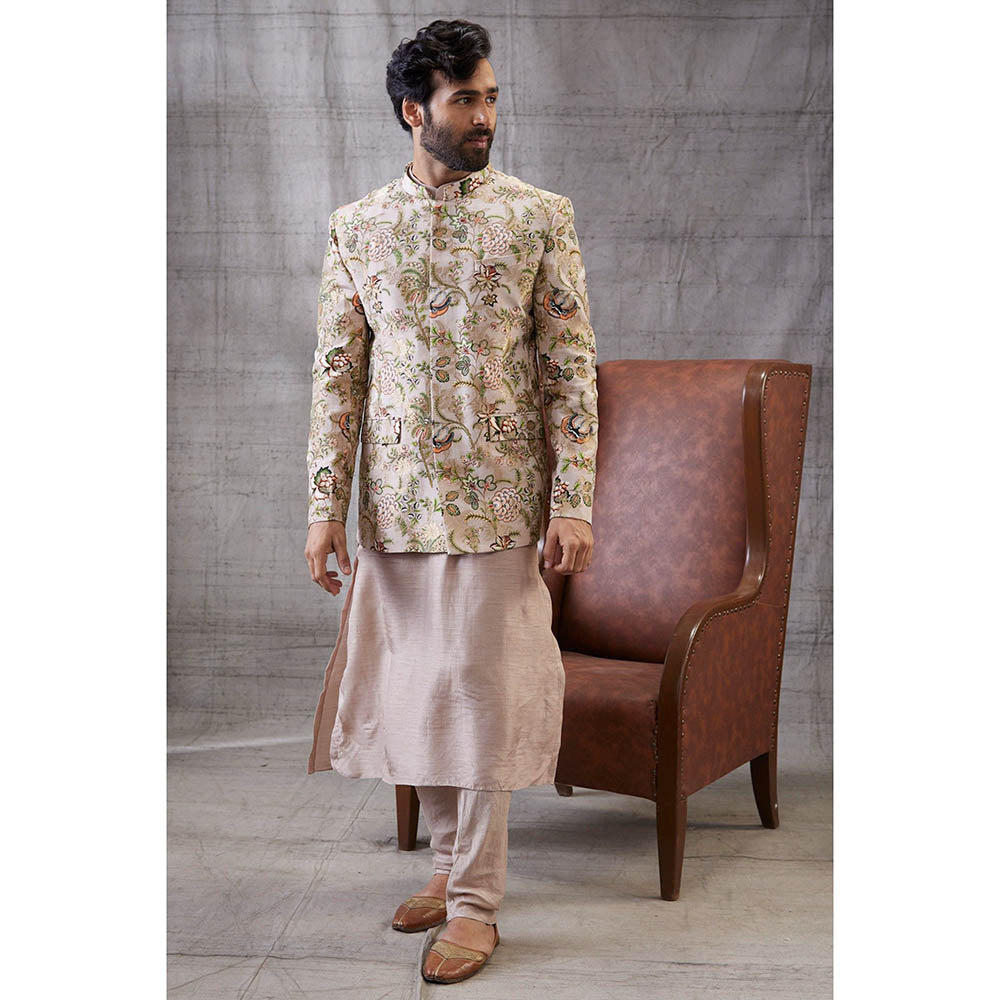 Soup by Sougat Paul Mehr Beige Printed Jacket with Kurta (Set of 3)
